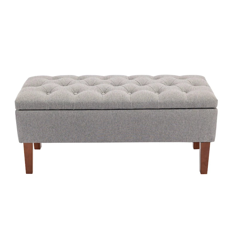 Banc Ottoman de Rangement en Tissu avec Pieds en Bois d'Hévéa | Rangement Caché | Chambre & Entrée