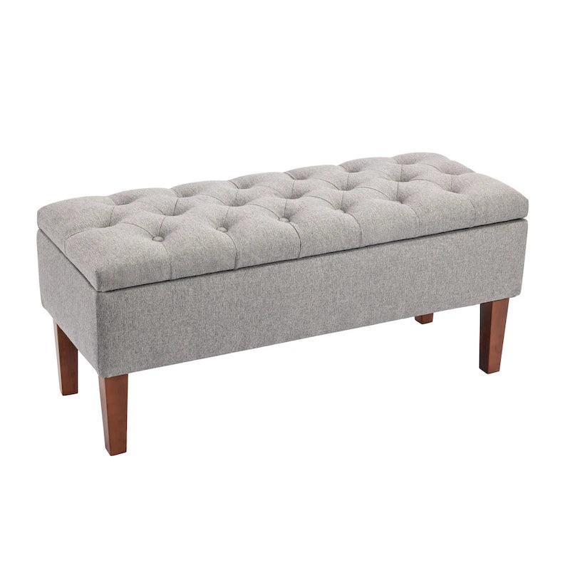 Banc Ottoman de Rangement en Tissu avec Pieds en Bois d'Hévéa | Rangement Caché | Chambre & Entrée