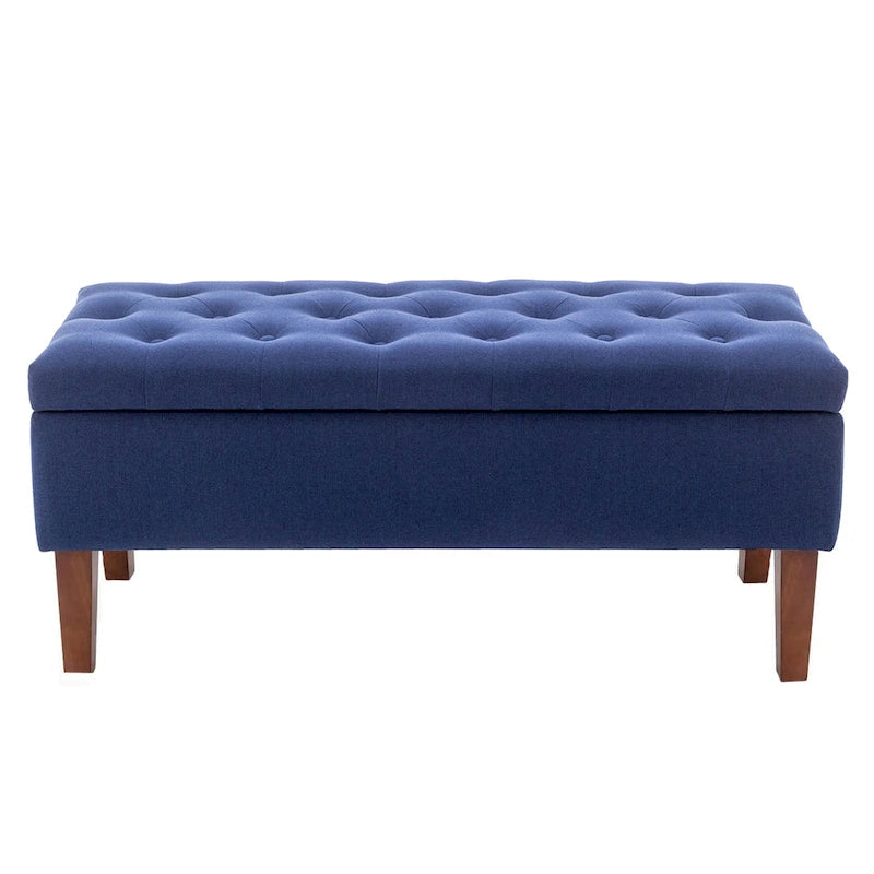 Banc Ottoman de Rangement en Tissu avec Pieds en Bois d'Hévéa | Rangement Caché | Chambre & Entrée