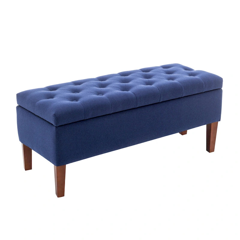 Banc Ottoman de Rangement en Tissu avec Pieds en Bois d'Hévéa | Rangement Caché | Chambre & Entrée