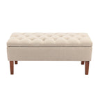 Banc Ottoman de Rangement en Tissu avec Pieds en Bois d'Hévéa | Rangement Caché | Chambre & Entrée