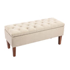 Banc Ottoman de Rangement en Tissu avec Pieds en Bois d'Hévéa | Rangement Caché | Chambre & Entrée