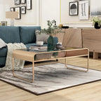 Table basse contemporaine 48" en verre trempé | Étagère inférieure en miroir | Fini métallique | Or ou Argent