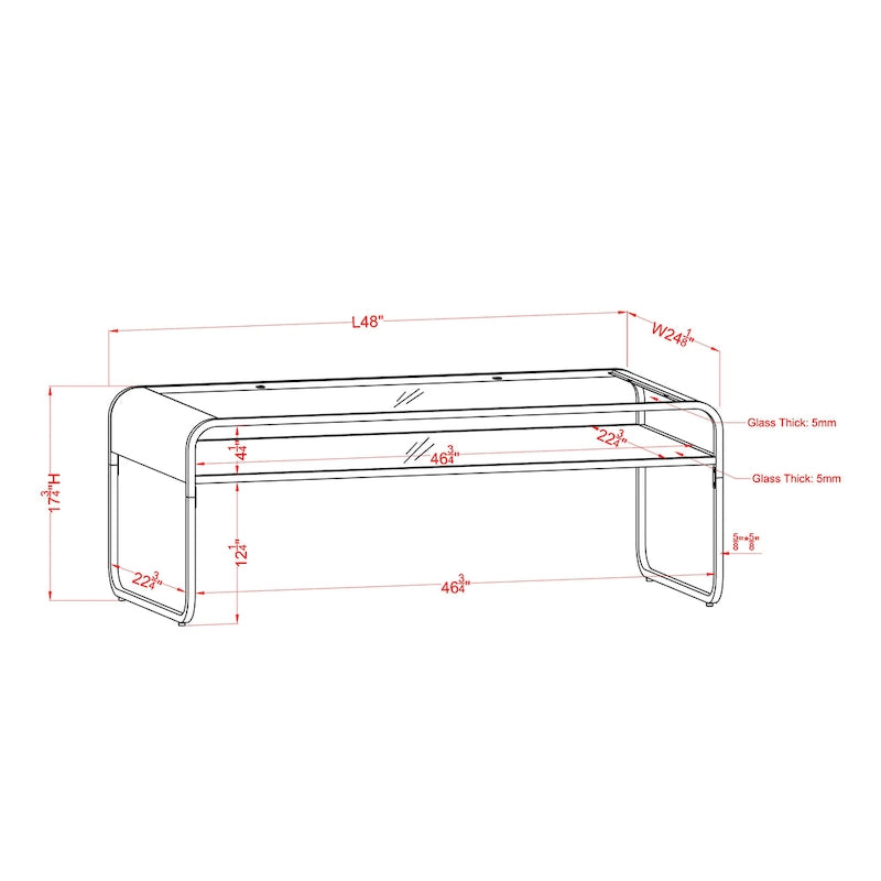 Table basse contemporaine 48" en verre trempé | Étagère inférieure en miroir | Fini métallique | Or ou Argent