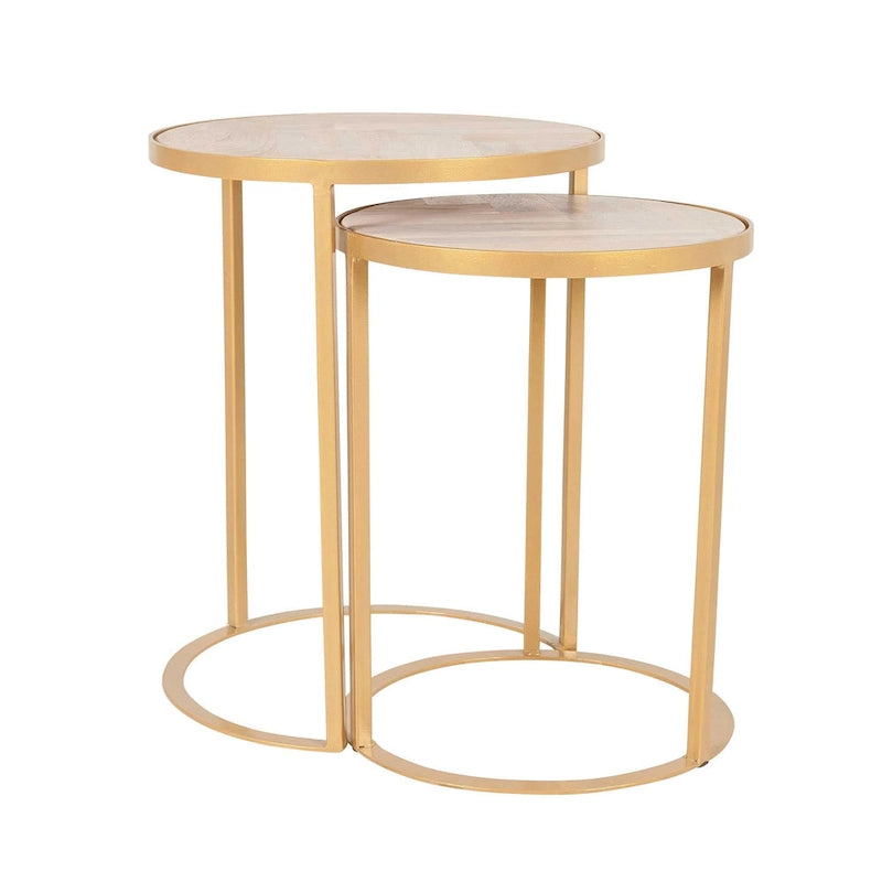 Ensemble de 2 tables d'appoint gigognes en bois de manguier | Style industriel | Piètement en fer noir ou doré | Aucun assemblage requis