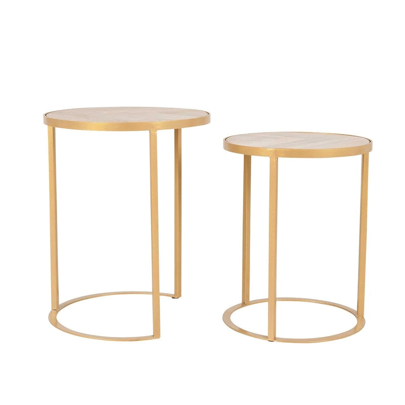 Ensemble de 2 tables d'appoint gigognes en bois de manguier | Style industriel | Piètement en fer noir ou doré | Aucun assemblage requis