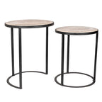 Ensemble de 2 tables d'appoint gigognes en bois de manguier | Style industriel | Piètement en fer noir ou doré | Aucun assemblage requis