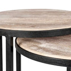 Ensemble de 2 tables d'appoint gigognes en bois de manguier | Style industriel | Piètement en fer noir ou doré | Aucun assemblage requis