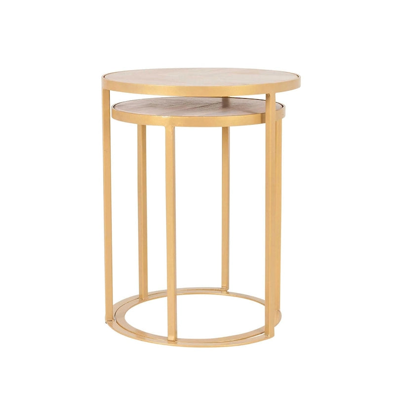 Ensemble de 2 tables d'appoint gigognes en bois de manguier | Style industriel | Piètement en fer noir ou doré | Aucun assemblage requis
