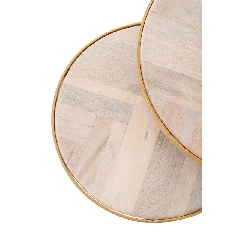Ensemble de 2 tables d'appoint gigognes en bois de manguier | Style industriel | Piètement en fer noir ou doré | Aucun assemblage requis