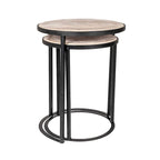 Ensemble de 2 tables d'appoint gigognes en bois de manguier | Style industriel | Piètement en fer noir ou doré | Aucun assemblage requis