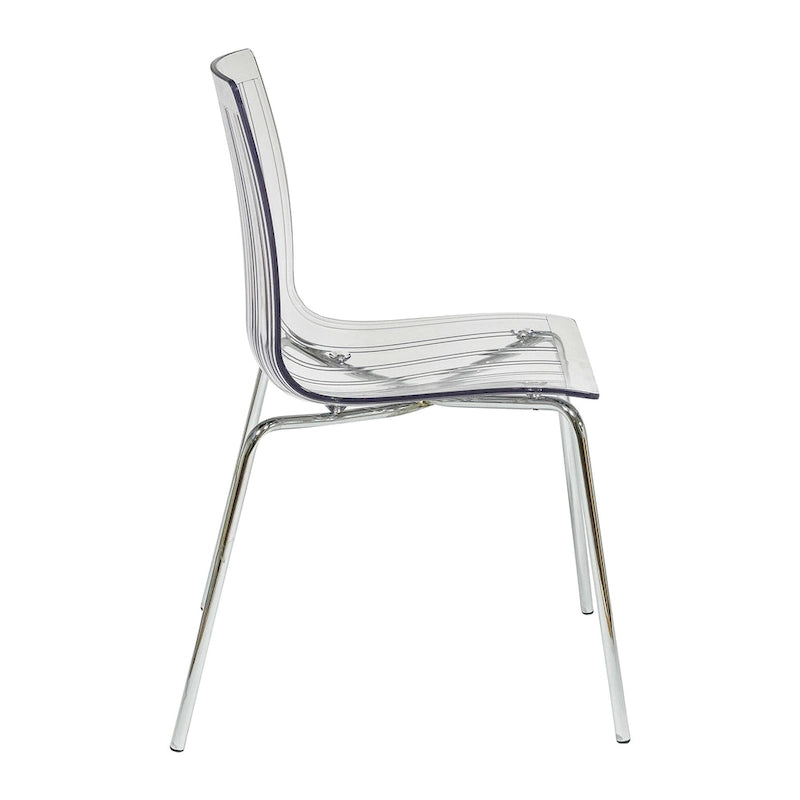Lot de 2 chaises de salle à manger en acrylique transparent | Pieds chromés | Légères | Faciles à nettoyer | 82,5 cm H