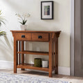 Console bibliothèque de style Mission avec 2 tiroirs | Bois de frêne massif | Quincaillerie noircie | 34"L