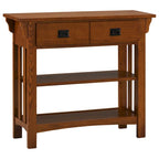 Console bibliothèque de style Mission avec 2 tiroirs | Bois de frêne massif | Quincaillerie noircie | 34"L