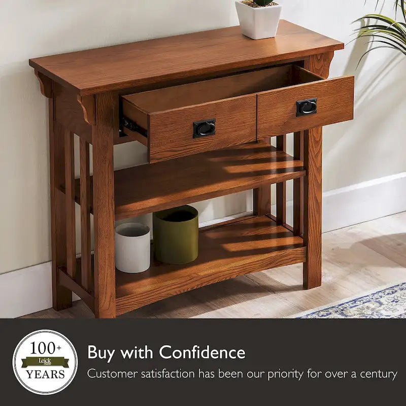 Console bibliothèque de style Mission avec 2 tiroirs | Bois de frêne massif | Quincaillerie noircie | 34"L