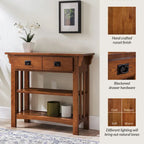 Console bibliothèque de style Mission avec 2 tiroirs | Bois de frêne massif | Quincaillerie noircie | 34"L