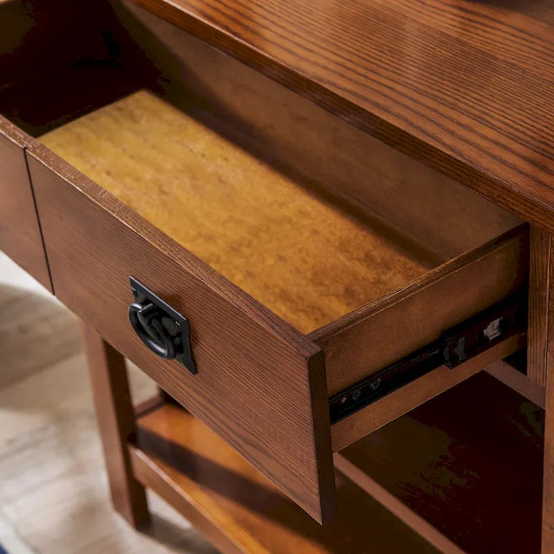 Console bibliothèque de style Mission avec 2 tiroirs | Bois de frêne massif | Quincaillerie noircie | 34"L