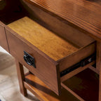 Console bibliothèque de style Mission avec 2 tiroirs | Bois de frêne massif | Quincaillerie noircie | 34"L