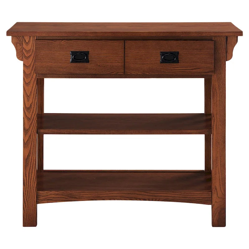 Console bibliothèque de style Mission avec 2 tiroirs | Bois de frêne massif | Quincaillerie noircie | 34"L