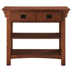 Console bibliothèque de style Mission avec 2 tiroirs | Bois de frêne massif | Quincaillerie noircie | 34"L