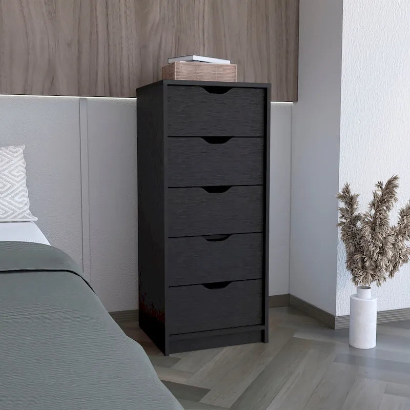 Commode haute à 5 tiroirs avec système coulissant