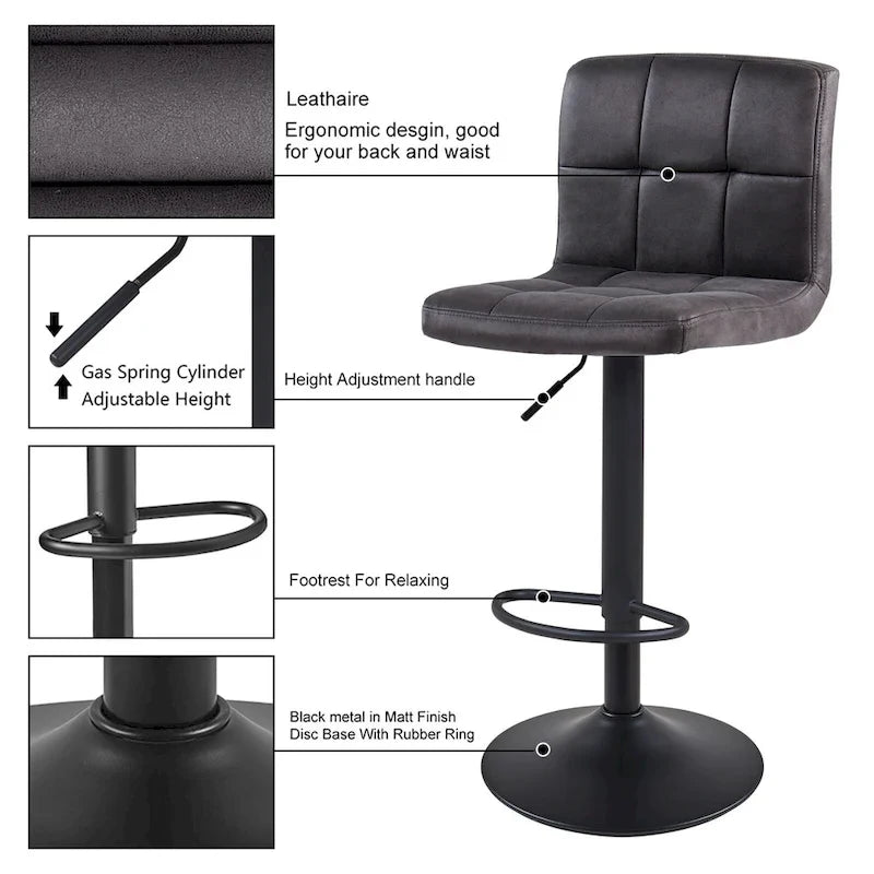 Tabourets de bar pivotants à hauteur réglable sans accoudoirs