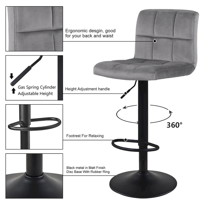 Tabourets de bar pivotants à hauteur réglable sans accoudoirs