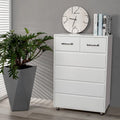 Commode moderne à 6 tiroirs | MDF E1 | Pieds en tube d'acier | Blanc ou Gris | 69,98 cm (L) | Poignées invisibles