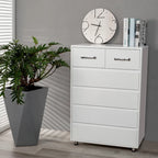 Commode moderne à 6 tiroirs | MDF E1 | Pieds en tube d'acier | Blanc ou Gris | 69,98 cm (L) | Poignées invisibles