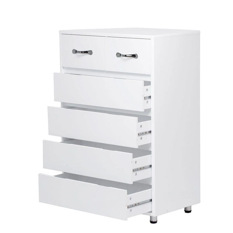 Commode moderne à 6 tiroirs | MDF E1 | Pieds en tube d'acier | Blanc ou Gris | 69,98 cm (L) | Poignées invisibles