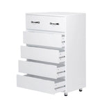 Commode moderne à 6 tiroirs | MDF E1 | Pieds en tube d'acier | Blanc ou Gris | 69,98 cm (L) | Poignées invisibles