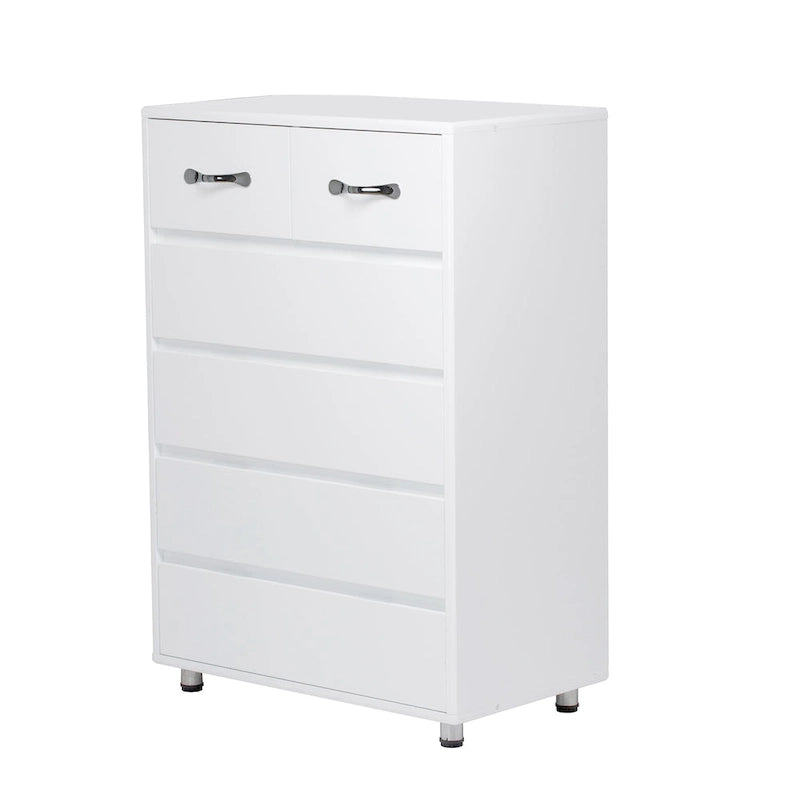 Commode moderne à 6 tiroirs | MDF E1 | Pieds en tube d'acier | Blanc ou Gris | 69,98 cm (L) | Poignées invisibles