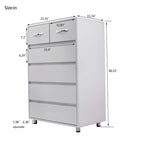 Commode moderne à 6 tiroirs | MDF E1 | Pieds en tube d'acier | Blanc ou Gris | 69,98 cm (L) | Poignées invisibles