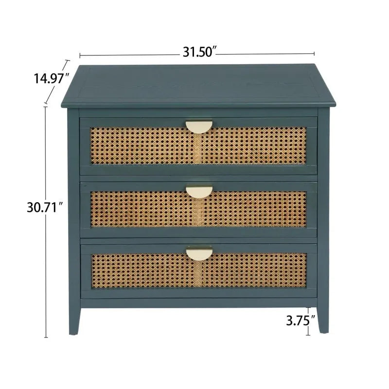 Commode de rangement 3 tiroirs en rotin naturel