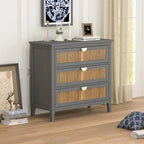Commode de rangement 3 tiroirs en rotin naturel