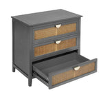 Commode de rangement 3 tiroirs en rotin naturel