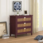 Commode de rangement 3 tiroirs en rotin naturel