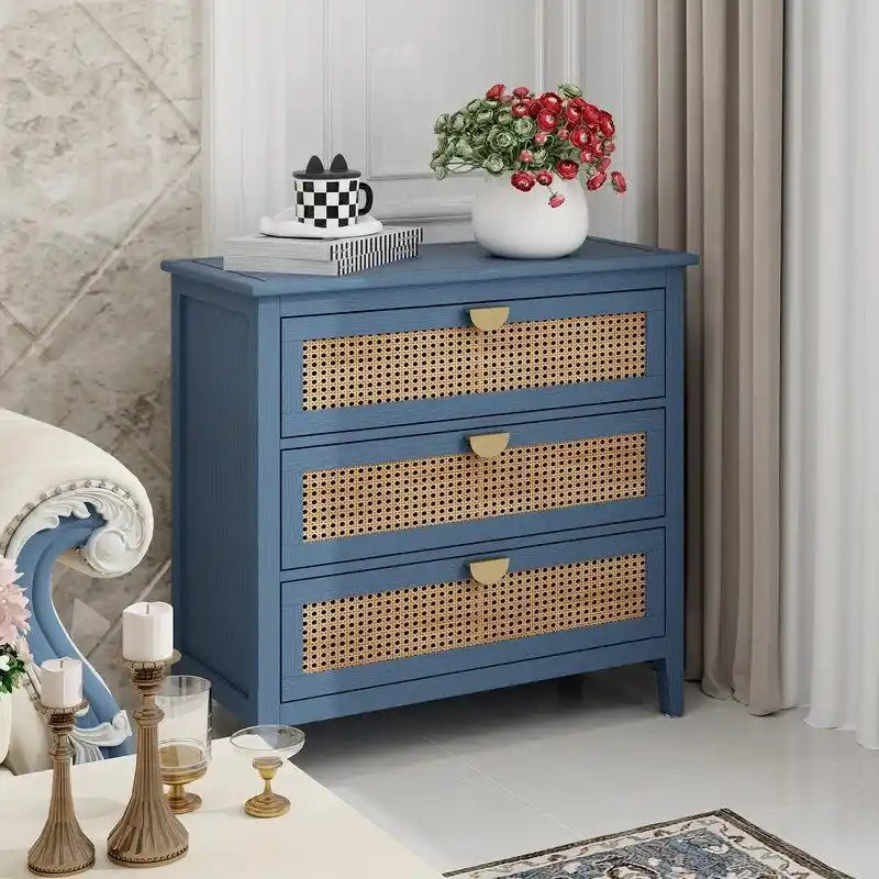 Commode de rangement 3 tiroirs en rotin naturel