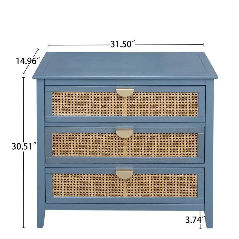 Commode de rangement 3 tiroirs en rotin naturel