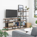Meuble TV industriel avec bibliothèque à 4 niveaux | Convient aux téléviseurs jusqu'à 55" | Cadre en métal | Étagères effet bois | H 210 cm
