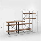 Meuble TV industriel avec bibliothèque à 4 niveaux | Convient aux téléviseurs jusqu'à 55" | Cadre en métal | Étagères effet bois | H 210 cm