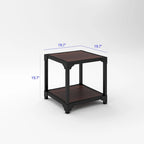 Tables d'appoint carrées (lot de 2) | Plateau et étagère en MDF | Coins en métal thermolaqué | Rustique | 20x20x20"