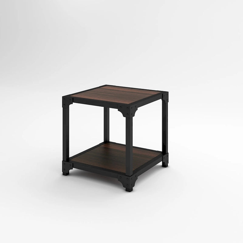 Tables d'appoint carrées (lot de 2) | Plateau et étagère en MDF | Coins en métal thermolaqué | Rustique | 20x20x20"