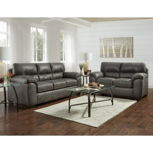 Ensemble de canapé 4 pièces avec surmatelas | Canapé, causeuse, fauteuil et pouf | Similicuir | Sequoia Ash