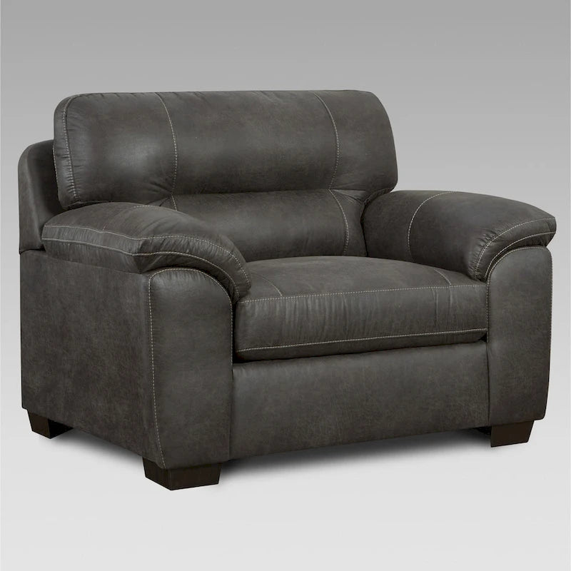 Ensemble de canapé 4 pièces avec surmatelas | Canapé, causeuse, fauteuil et pouf | Similicuir | Sequoia Ash