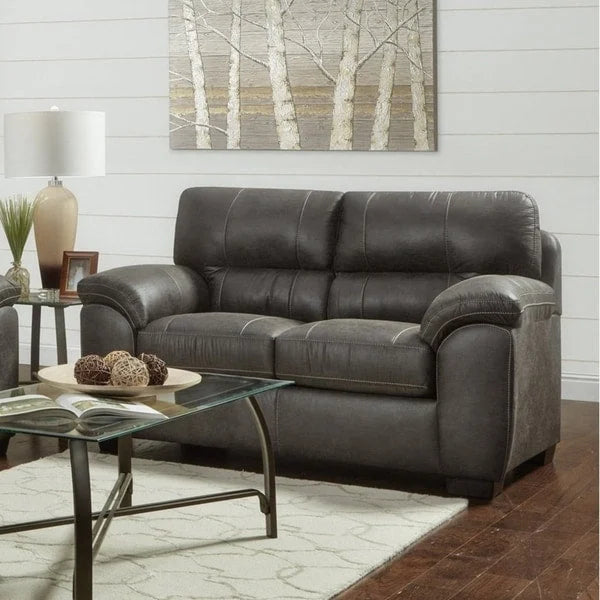 Ensemble de canapé 4 pièces avec surmatelas | Canapé, causeuse, fauteuil et pouf | Similicuir | Sequoia Ash