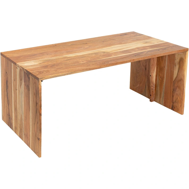 Table basse minimaliste en bois massif | Marron/Havane chaud | Incrustation métallique | Fabriquée à la main en Inde | Moderne