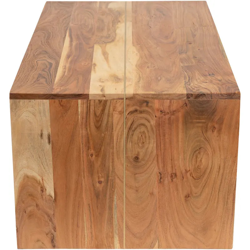 Table basse minimaliste en bois massif | Marron/Havane chaud | Incrustation métallique | Fabriquée à la main en Inde | Moderne