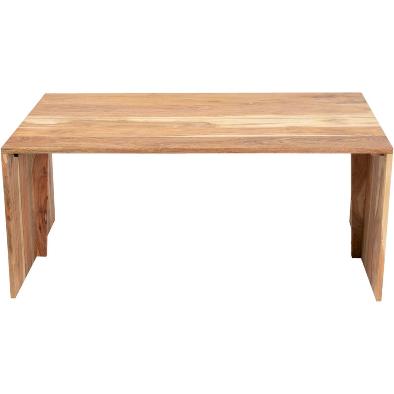Table basse minimaliste en bois massif | Marron/Havane chaud | Incrustation métallique | Fabriquée à la main en Inde | Moderne