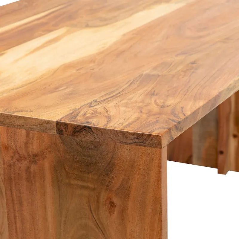 Table basse minimaliste en bois massif | Marron/Havane chaud | Incrustation métallique | Fabriquée à la main en Inde | Moderne